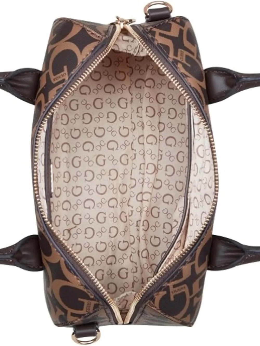 NWT GUESS Brown Logo-Print Satchel with Dark Brown Trim